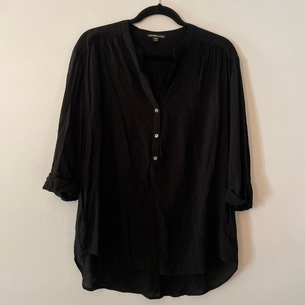 James Perse Black Flowy 3/4 Sleeve Blouse Lightweight Women's size 3 / Large